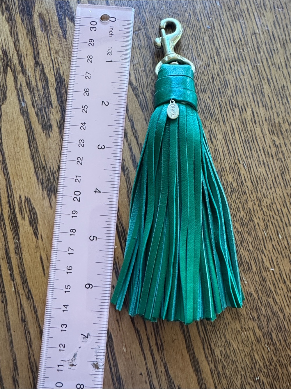 Leather Tassel Keychain Charm in Emerald Green